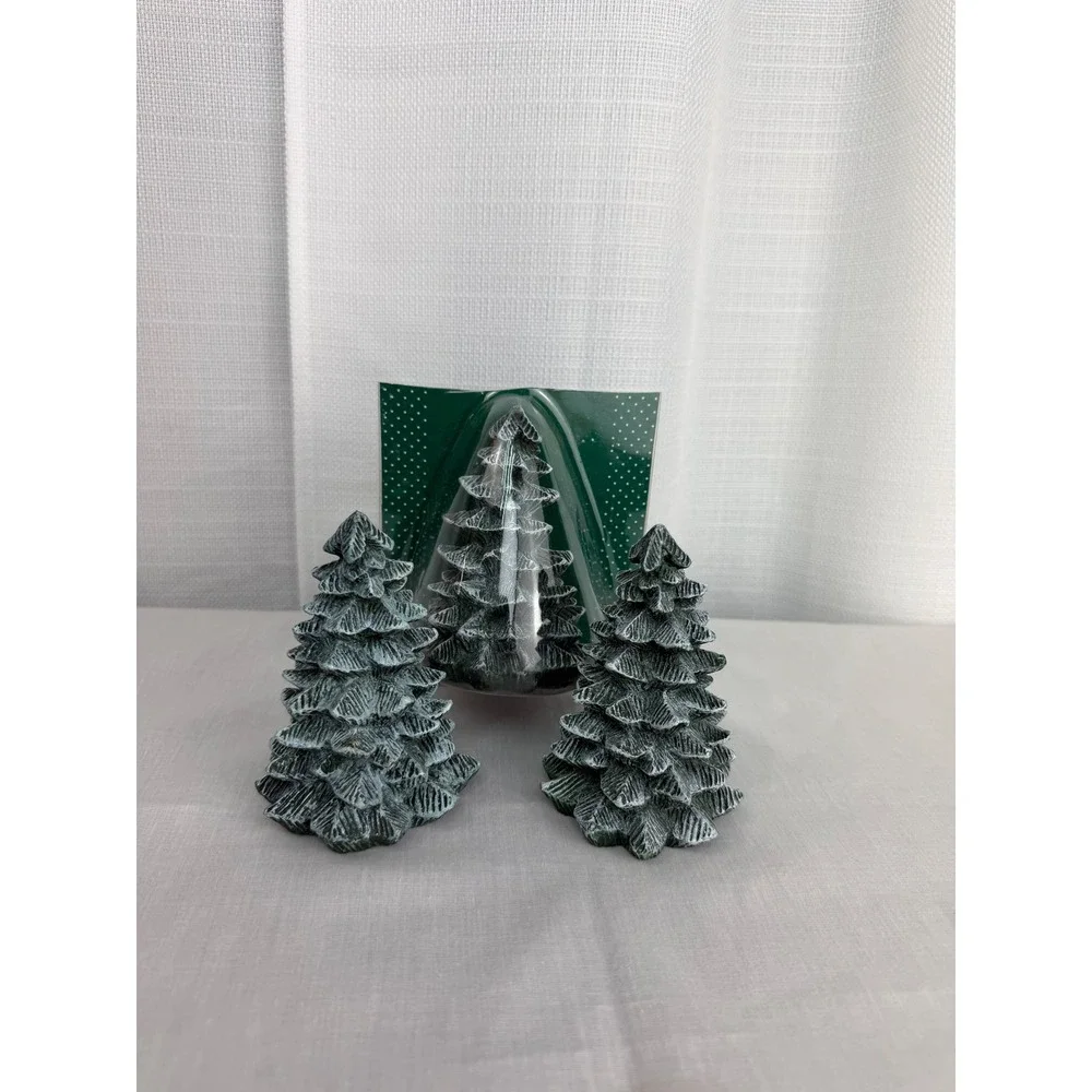 Vintage Kmart Holiday Trimmings Village Trees Set of 3 Green Frosted Evergreen